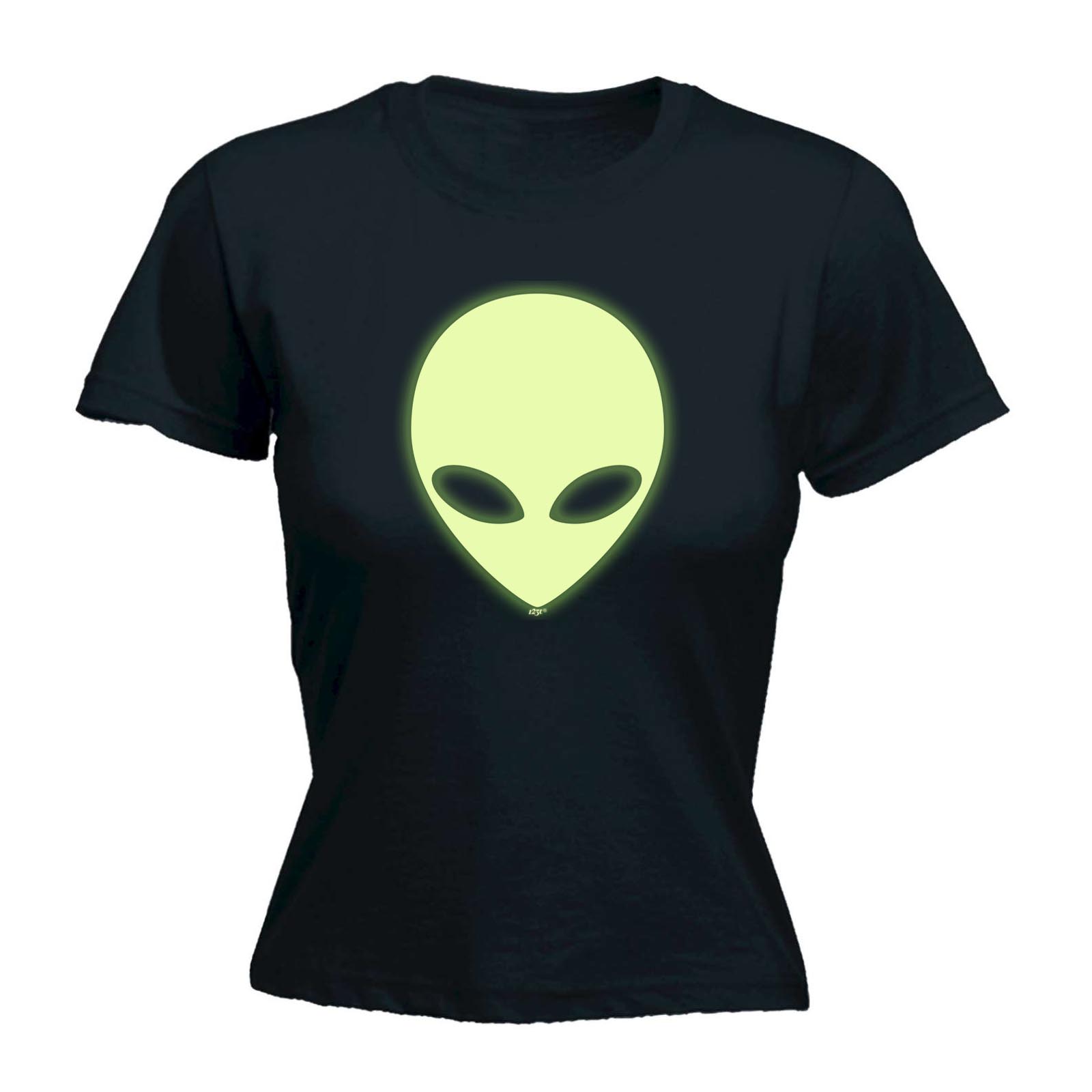 Funny Novelty Tops T-Shirt Womens tee TShirt Sci-Fi Head Glow In The Dark 
