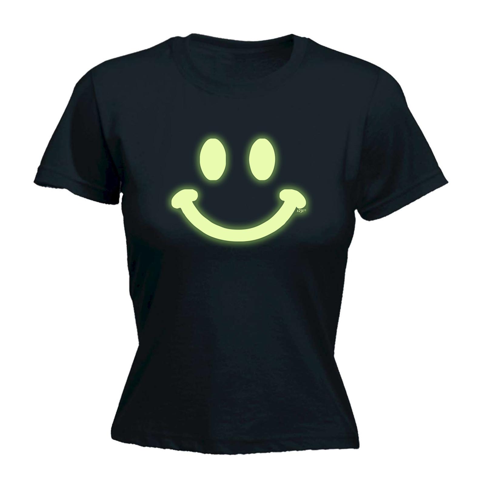 Funny Novelty Tops T-Shirt Womens tee TShirt Smile Face Glow In The Dark 
